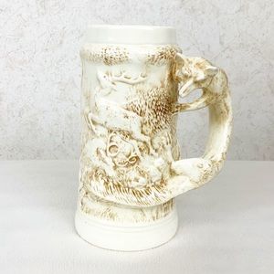 Vintage hand carved fox handle beer stein deer hunting